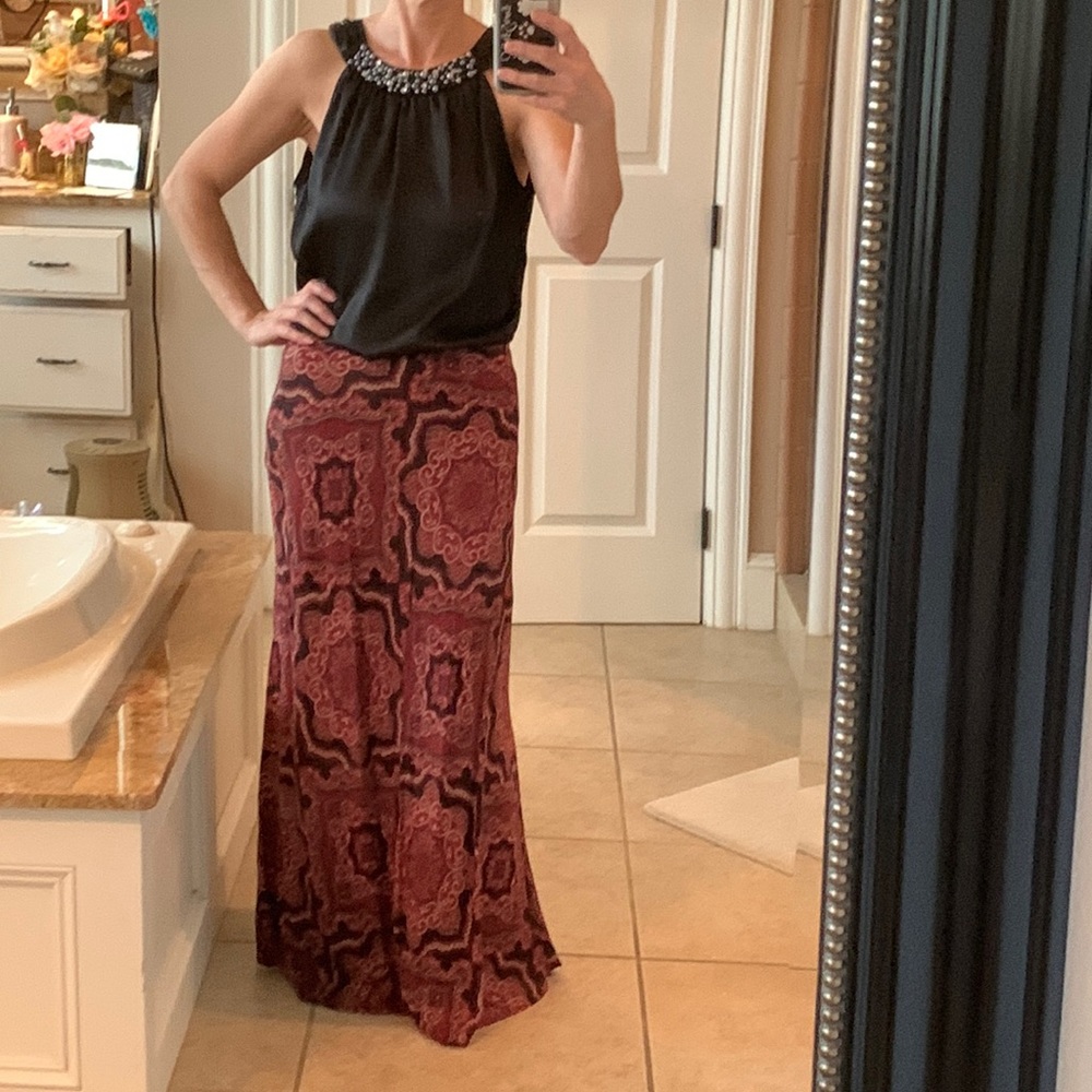 Red and Brown Patterned Skirt